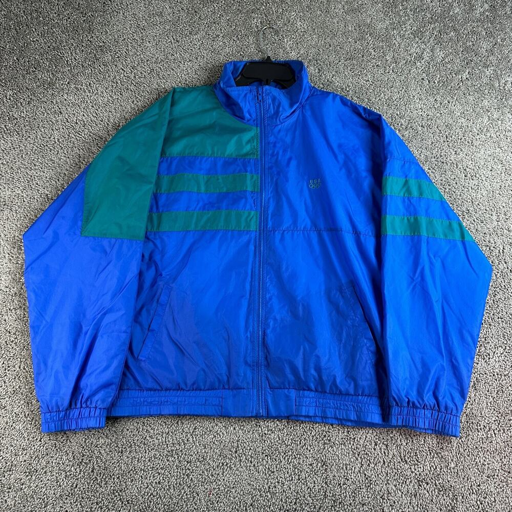 VTG USA Team Olympics JC Penney Track Jacket Mens L Blue Green Windbreaker 90s